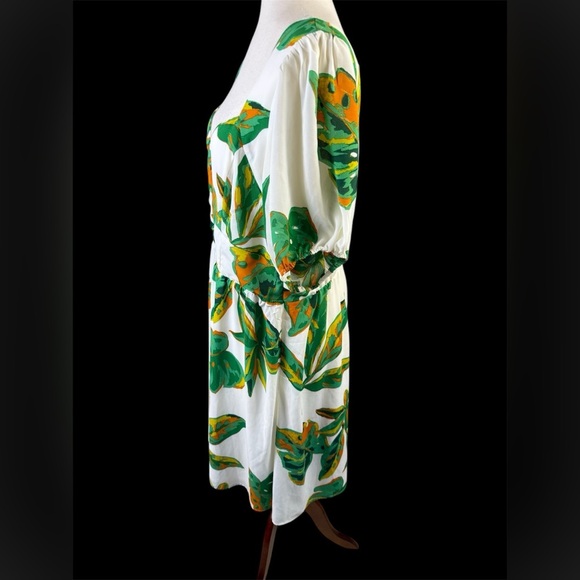 Women’s tropical print pullover dress elastic waist button front detail XL - Picture 3 of 11